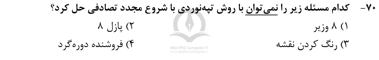 تست شماره 70 درس هوش مصنوعی در کنکور کارشناسی ارشد مهندسی کامپیوتر سال 1403