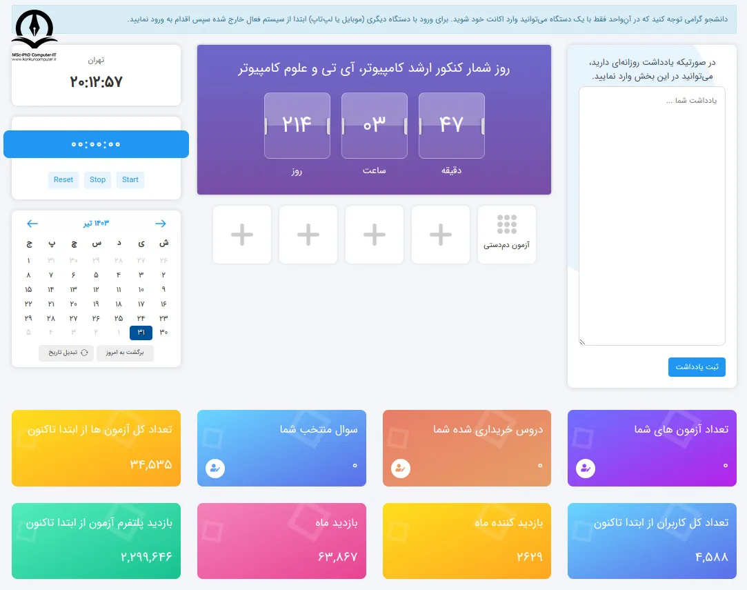 تصویری از محیط پلتفرم آزمون