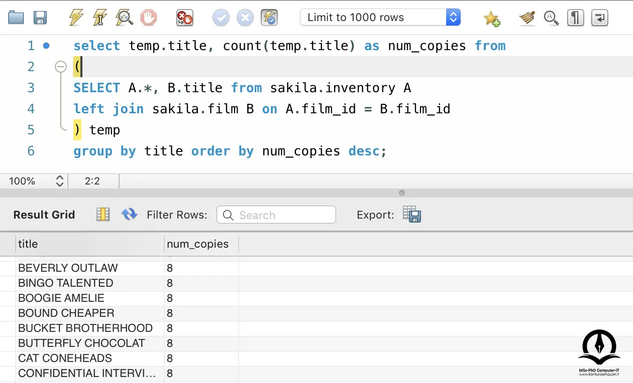 تصویری از محیط کار با SQL در MySQL Workbench