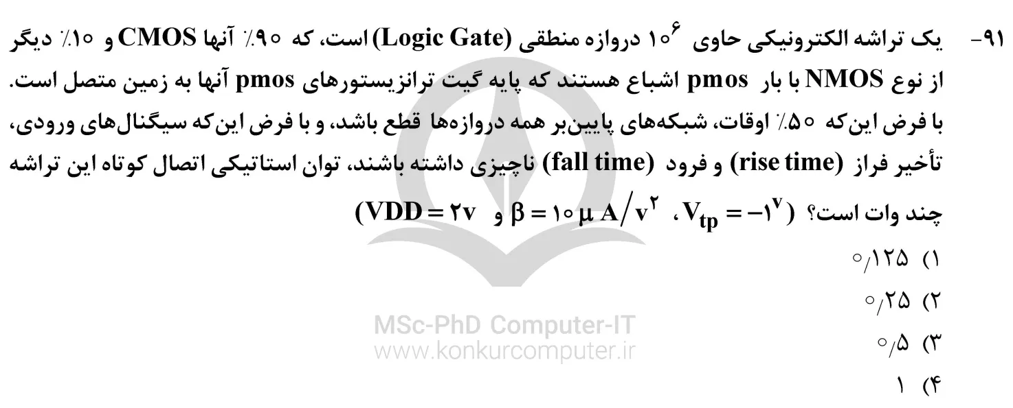 تصویری از تست شماره 91 درس الکترونیک دیجیتال در کنکور ارشد کامپیوتر سال 1403